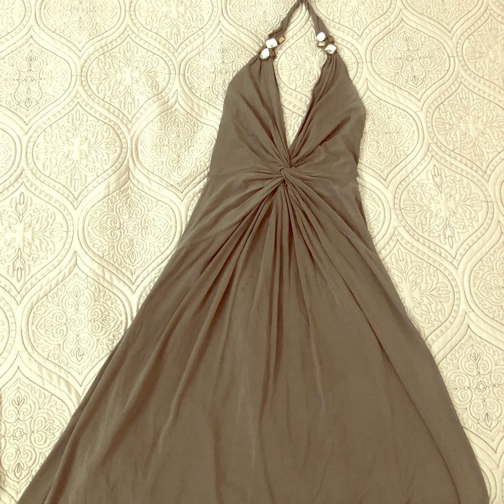 BCBG MAXAZRIA XS plunge neck olive green dress
